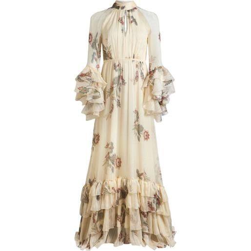 ETRO abito a fiori in seta con ruches - toni neutri
