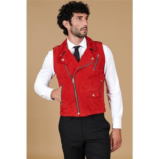 D'Arienzo chiodo smanicato in pelle scamosciata rossa D'Arienzo