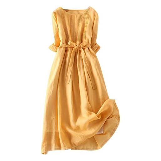 Generic abiti da donna in cotone e lino leggero estivo plissettato anteriore a maniche corte in vita abito con cintura casual loose fit flowy midi sundress i miei ordini saldi ordine di liquidazione 2025