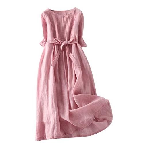 Generic abiti da donna in cotone e lino leggero estivo plissettato anteriore a maniche corte in vita abito con cintura casual loose fit flowy midi sundress i miei ordini saldi ordine di liquidazione 2025
