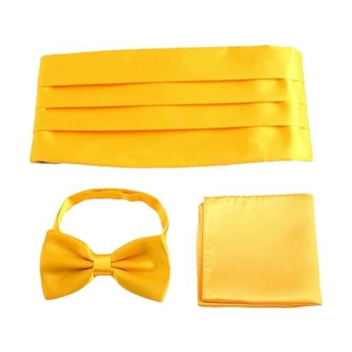 Generic set di fasce da uomo con fazzoletto quadrato e papillon, per smoking, matrimonio, cintura da cerimonia, giallo, taglia unica