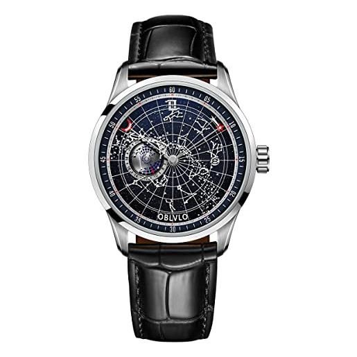 OBLVLO Orologio Uomo Automatico Meccanico Con Diamanti | Tonneau, Cinturino In Silicone, Impermeabile 5 ATM | Modello XM-FIG-D - 3