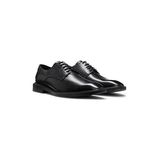 HUGO scarpe derby in pelle con logo goffrato, nero