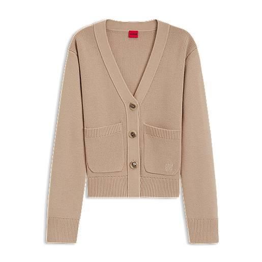 HUGO cardigan in misto lana con logo ricamato, beige