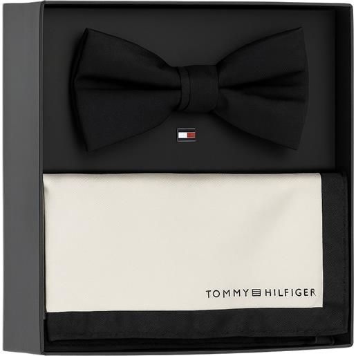 TOMMY HILFIGER set papillon e pochette tommy hilfiger  nero & bianco con profilo nero