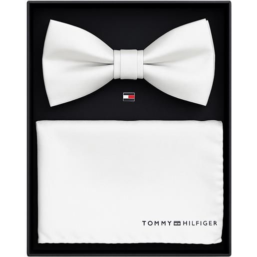 TOMMY HILFIGER set papillon e pochette tommy hilfiger  bianco seta
