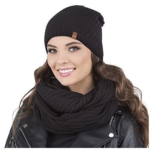 Vivisence set invernale da donna con cappello e scaldacollo a doppio giro realizzato in filato caldo e morbido perfetto per protezione dal freddo stile elegante e classico, grigio chiaro, taglia unica