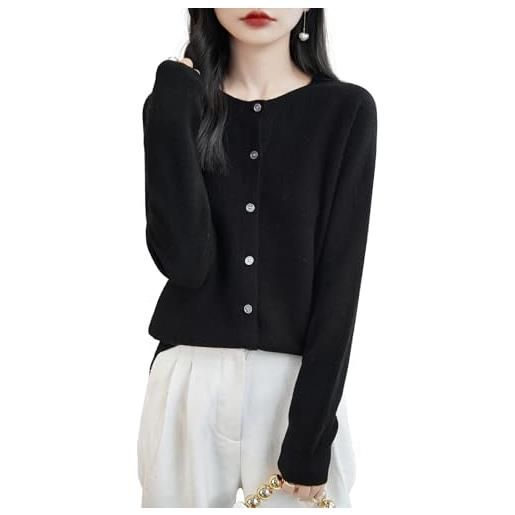 Chanyarn cardigan girocollo da donna 100% lana merino primavera maniche lunghe senza cuciture maglia cardigan maglione (star blue, l)