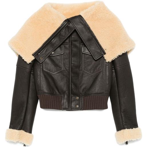 Alexander McQueen giacca in pelle con collo in shearling - marrone
