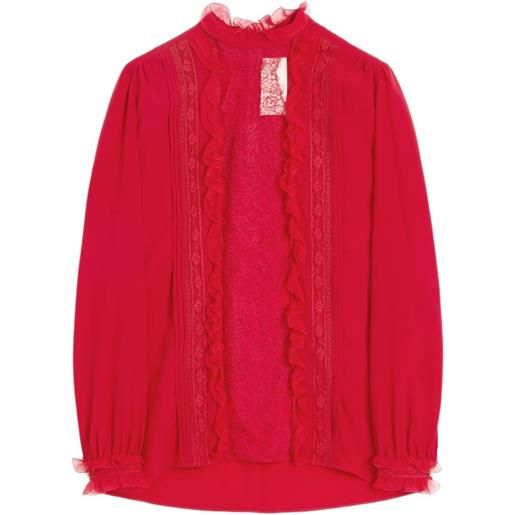 Valentino Garavani blusa con bordo in pizzo - rosso