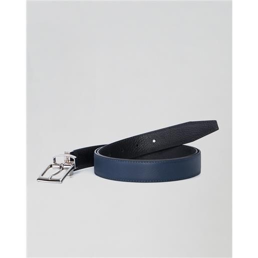 LeatherTrend.it diego - cintura reversibile liscia blu e nero in vera pelle di cervo double face