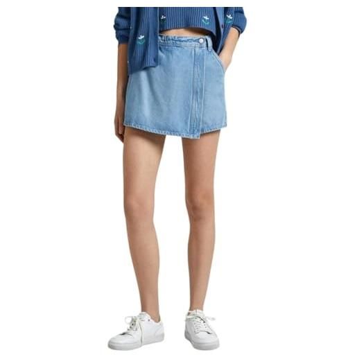 Pepe Jeans regular skort hw dnm, pantaloncini donna, blu (denim), 27w
