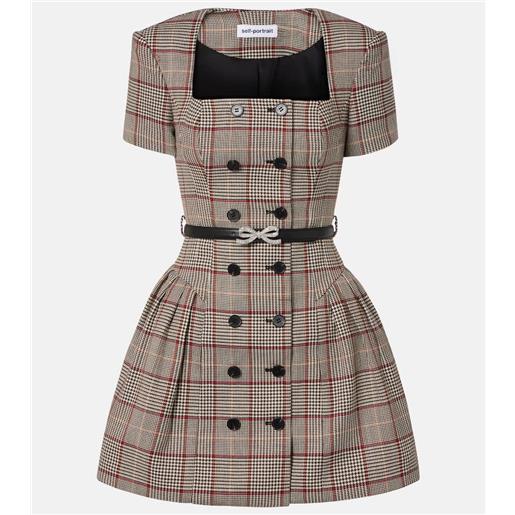 Self-Portrait abito corto in twill di misto lana pied-de-poule