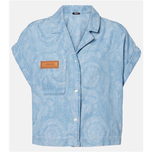Versace camicia cropped barocco in chambray