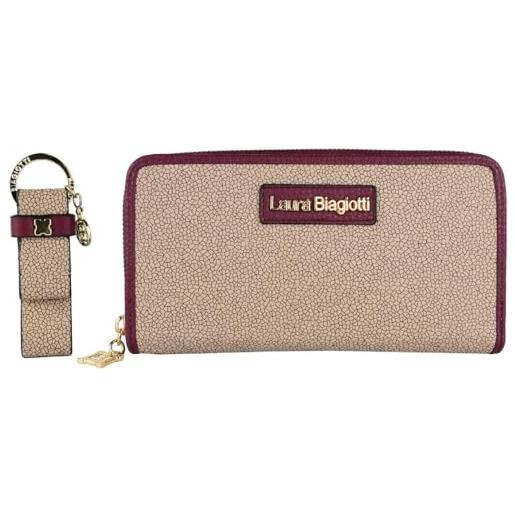 Laura Biagiotti set regalo donna, portafoglio in similpelle con portachiavi, dimensioni 19,5 x 10 x 2,5 cm, 8 slot carte, scatola regalo tapiro bordo bordo'