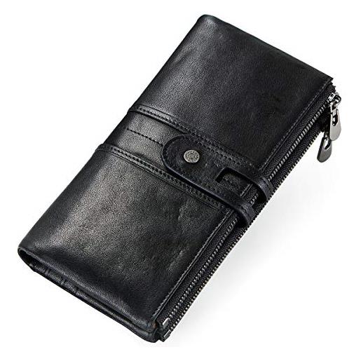 CONTACTS-portafoglio donna in pelle rfid con cerniera, portamonete con slot per schede di grande capacità, adatto a tutti (nero)