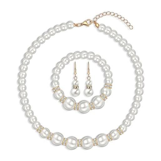 Set di gioielli da sposa in perle d'acqua dolce color avorio / Collana e orecchini in argento sterling - Iris - Italia
