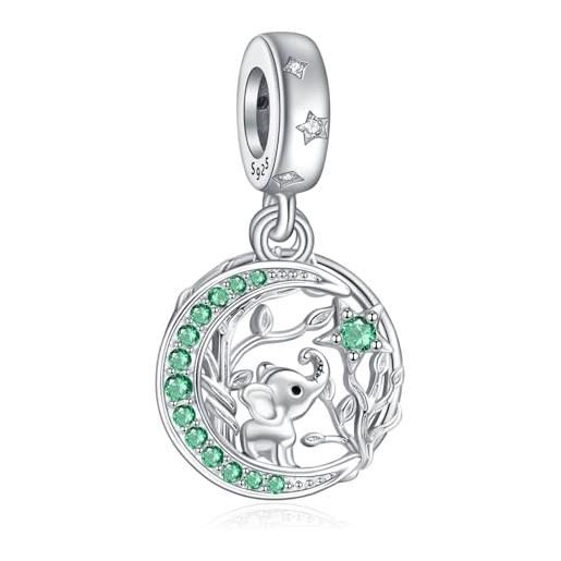 Bracciale Con Ciondolo Elefante E Albero Verde - Catena In Ottone 4mm - Gioiello Significativo Per Madre E Nonna - YA4736 - 3