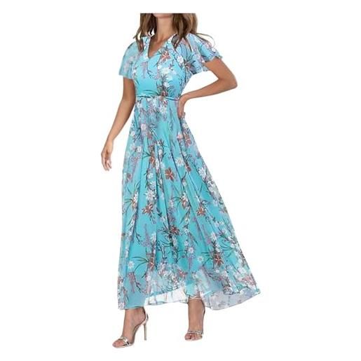 Generic abito lungo estivo donna vestito a mezze maniche boho curvy leggera elasticizzata vestiti casual mare spiaggia da con tasche comodi prendisole viaggio per estate