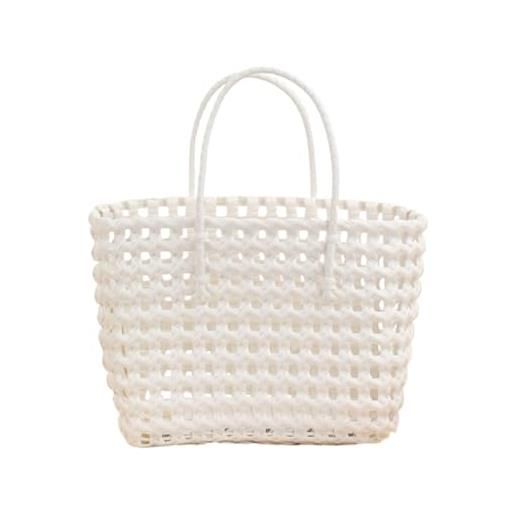 YANROSE borsa da spiaggia impermeabile in pvc intrecciato, cestino for la spesa, borsa da donna in plastica colorata(blanco)