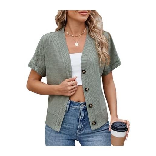 Generic cardigan corto da donna, estivo, leggero, a maniche corte, scollo a v, con bottoni, aperto sul davanti, lavorato a maglia, alla moda, marina militare, l