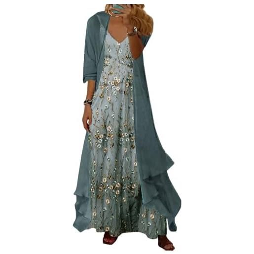 Generic donna casual 2 pezzi set boho floreale stampa maxi abito con cardigan fluido chiffon abiti da sposa per le donne (fiore colorato * 01, xl)