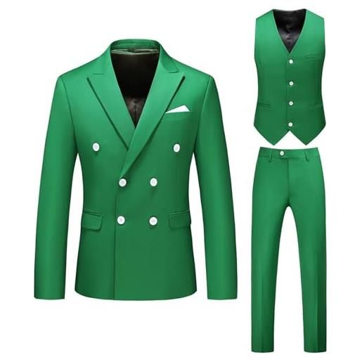 Caxndycing tuta da uomo, 2 pezzi, pantaloni da uomo, slim fit, elasticizzati, per matrimonio, regolare, moderna, per affari, abbigliamento sportivo, a maniche lunghe, per uomo, verde, l