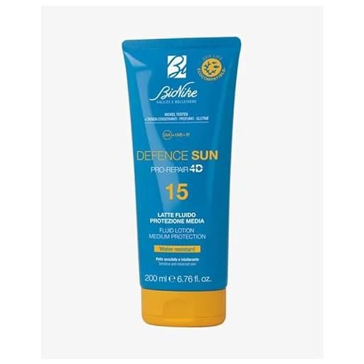 Generico promo 2 pezzi bionike defence sun - latte fluido solare corpo per pelli sensibili e intolleranti spf 15, azione protettiva e antiossidante, waterproof, rafforza e ripara la pelle, 2x200 ml