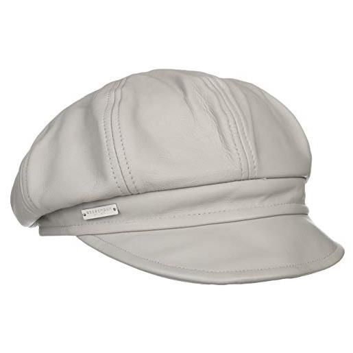 Seeberger berretto newsboy in pelle donna - cappellino da cappello baker boy con visiera, fodera autunno estate primavera inverno estate/inverno - l (58-59 cm) grigio chiaro