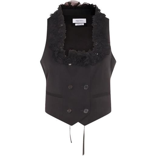 Alexander McQueen gilet doppiopetto con finiture in pizzo - nero