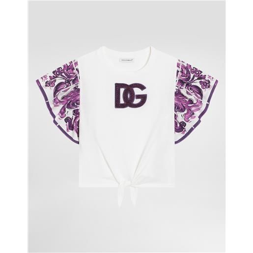 Dolce & Gabbana t-shirt manica corta in popeline stampa maiolica