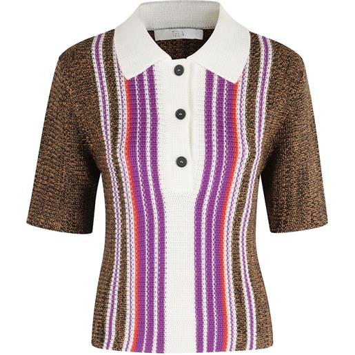 Tela polo a righe - marrone