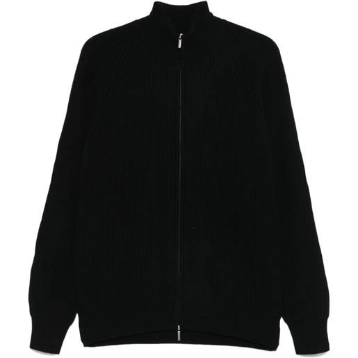 Barba cardigan a coste con zip - nero