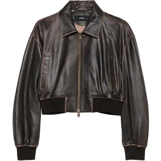 Arma giacca crop in pelle con zip - marrone