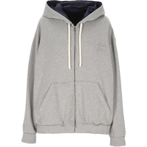 Miu Miu felpa con zip, cappuccio e logo - grigio