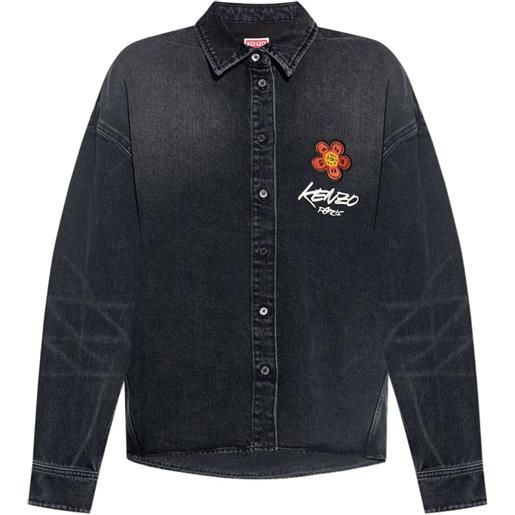 Kenzo camicia denim con ricamo - nero