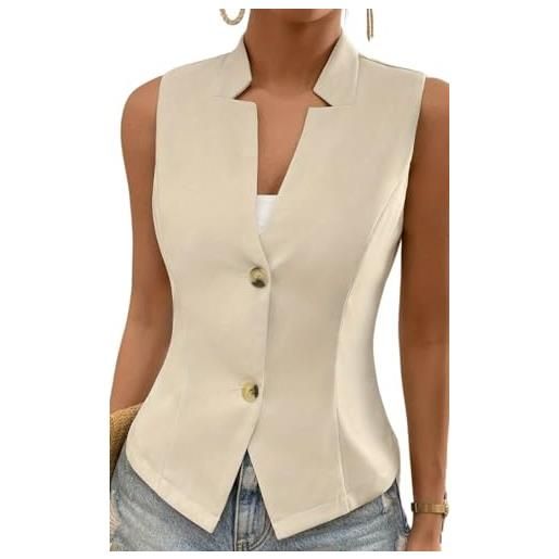 Generic donna estate elegante business casual gilet senza maniche moda tendenza casual v-collo bottone ufficio sottile colore solido blazer gilet (beige, s)