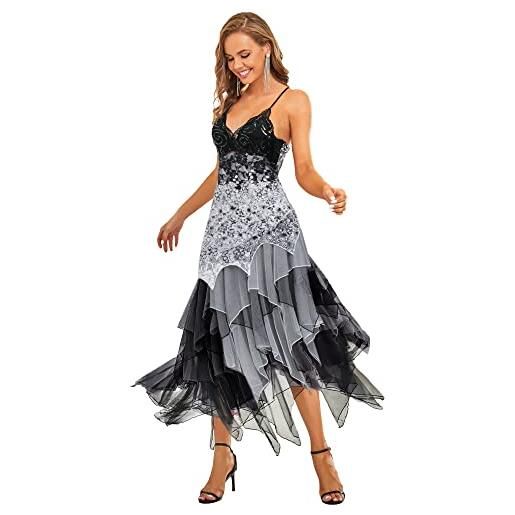 Ever-Pretty vestiti da cerimonia donna linea ad a asimmetrico scollo a v pizzo tulle tracolla regolabile senza maniche bianco 56