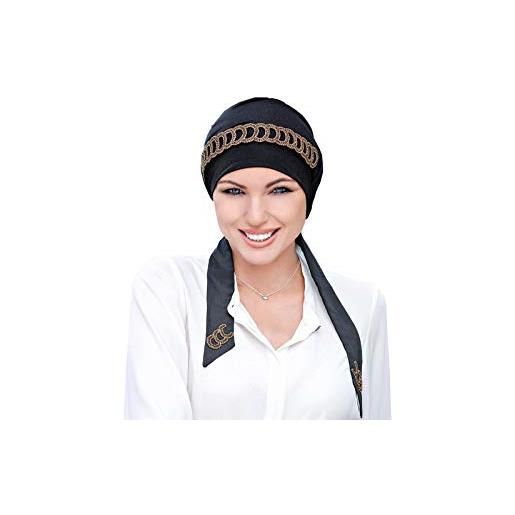 Masumi yanna - berretto da donna per chemioterapia, per pazienti con cancro e donne con perdita di capelli, bandana in stile turbante, in bambù diadema nero/oro. Taglia unica
