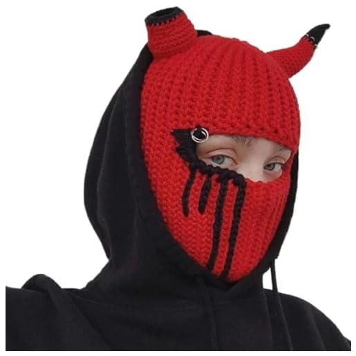 YEKEYI cappello creativo lavorato a maglia caldo copertura integrale maschera da sci cappello berretti passamontagna antivento, rosso, taglia unica