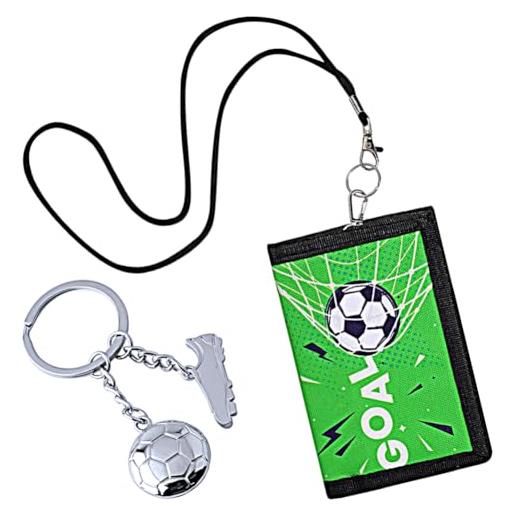 LJTXX portafoglio per bambini, portafoglio a tema di calcio da collo portafoglio, con portachiavi da calcio, portafoglio per bambini con motivo calcio, regali per fan di calcio portamonete
