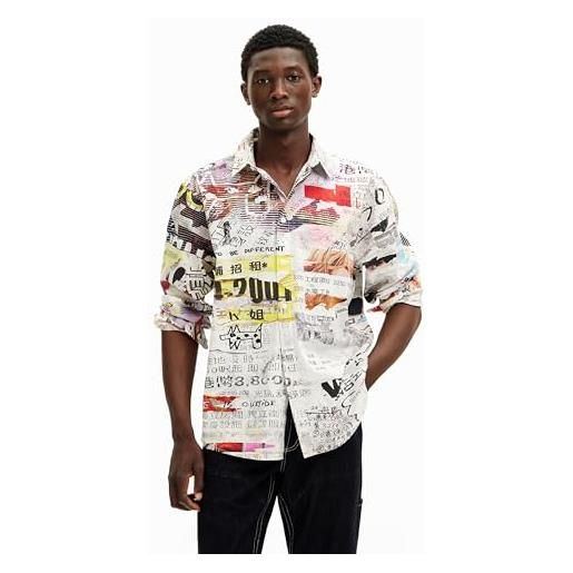 Desigual maglietta a maniche lunghe da uomo t-shirt, bianco, m