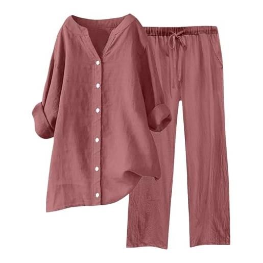 Generic set camicia pantaloni da donna di grandi dimensioni- vestito sportivo a maniche lunghe con scollo a v camicetta dritta pant tinta unita casual confortevole chic elegante taglio ampio primavera estate