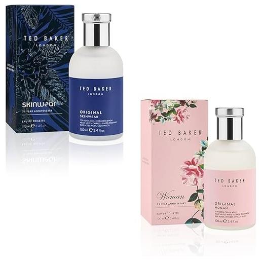 Ted Baker cofanetto regalo di profumi woman pink e skinwear original per uomo: eau de toilette floreale verde per donna e fragranza legnosa maschile per uomo. Set di profumi per coppie 2 x 100 ml