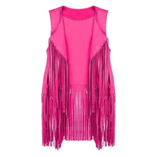 Generic gilet da donna in finta pelle scamosciata con nappe vintage anni '70 hippie senza maniche cowgirl western gilet aperto sul davanti cardigan giacche, rosso rosato, xxl