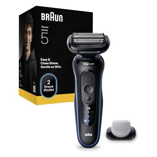 Braun serie 5 rasoio elettrico barba, wet&dry, regolabarba uomo, rasoio barba, 50 min di utilizzo, accessorio rifinitore corpo, senza fili, 100% impermeabile, regolabarba Braun, 52-b1600s, blu