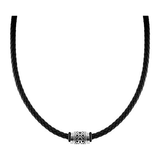 5 Collane/bracciali In Ecopelle Nera Intrecciata – Catena Porta Ciondoli Con Clip Acciaio Inox