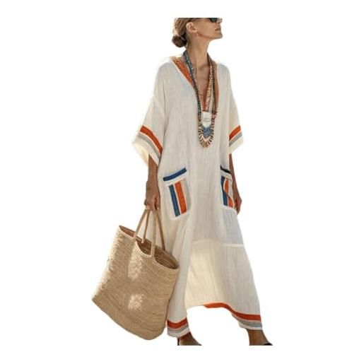 Dvbfufv abito estivo da donna, stile bohémien, alla moda, con scollo a v, maniche corte, ampio, casual, per vacanze, a1, m