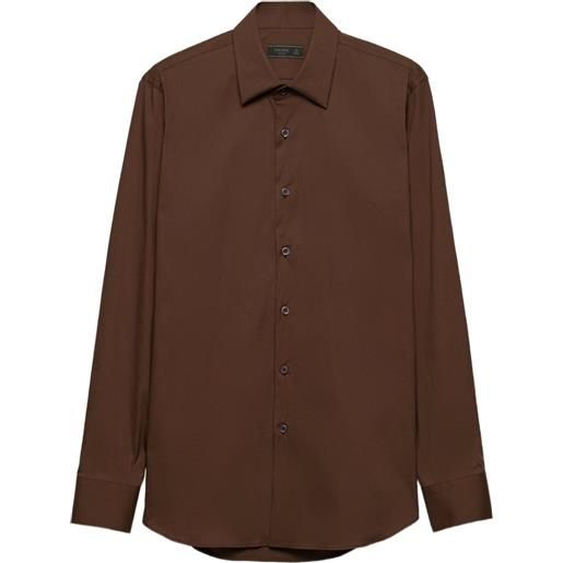 Prada camicia in cotone con colletto classico - marrone
