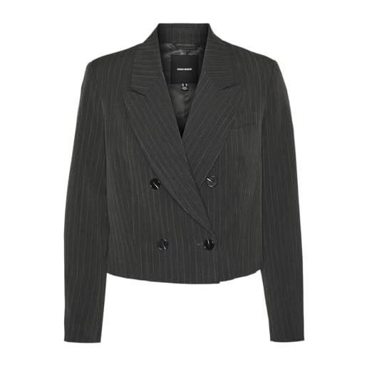 VERO MODA vmsilje ls db short pinstripe blazer, dark grey melange/detail: pinstripe, 40 donna